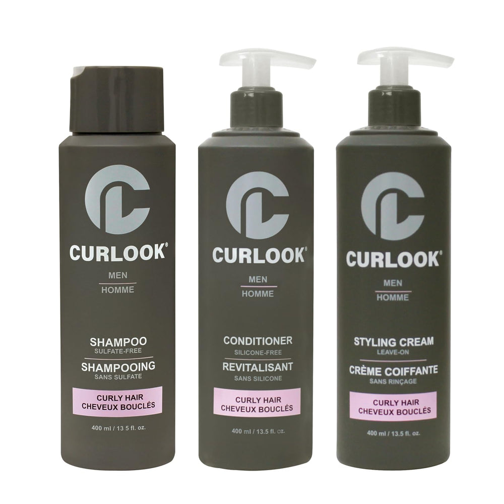 CURLOOK Curly Hair Package – Sulfate-Free, Silicone-Free Shampoo, Conditioner & Leave-In Cream (400ml Each) | Made in Canada