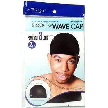 Magic Collection Stocking Wave Cap No 1515BLA Secure Wave Setting & Hair Protection for Men & Women Universal Fit