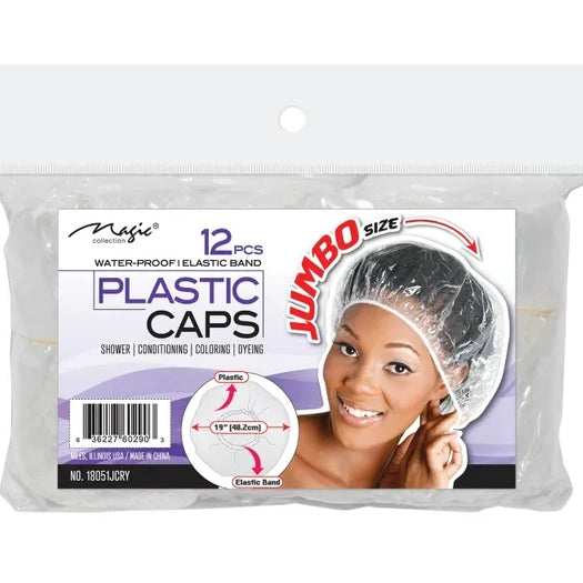 Magic Collection Water-Proof Jumbo Plastic Caps - Protecting Hair for Treatment & Shower Use (12 pcs)