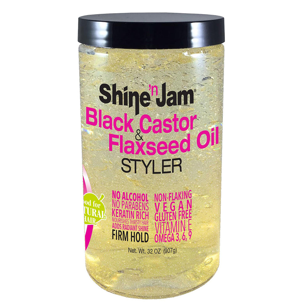 Shine 'n Jam Black Castor & Flaxseed Oil Styler | Nourishing Hold & Shine for Textured Hair 8oz (227g)