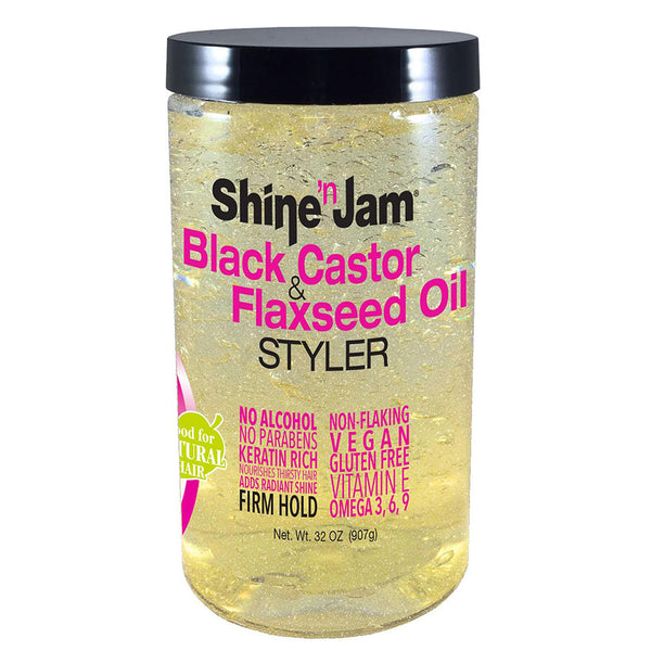Shine 'n Jam Black Castor & Flaxseed Oil Styler | Nourishing Hold & Shine for Textured Hair 8oz (227g)