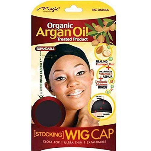 Magic Collection Organic Argan Oil Stocking Wig Cap Black for Healthy Hair & Secure Wigs