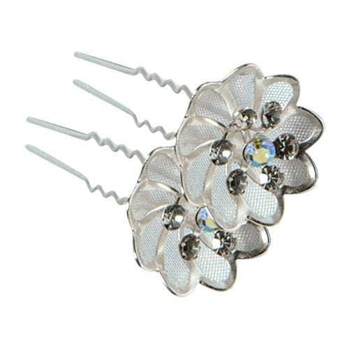 Fine Lines UK Poppy Hair Pins Silver – Secure & Stylish Hair Embellishment for Women, Brides & Girls (Set of 2)