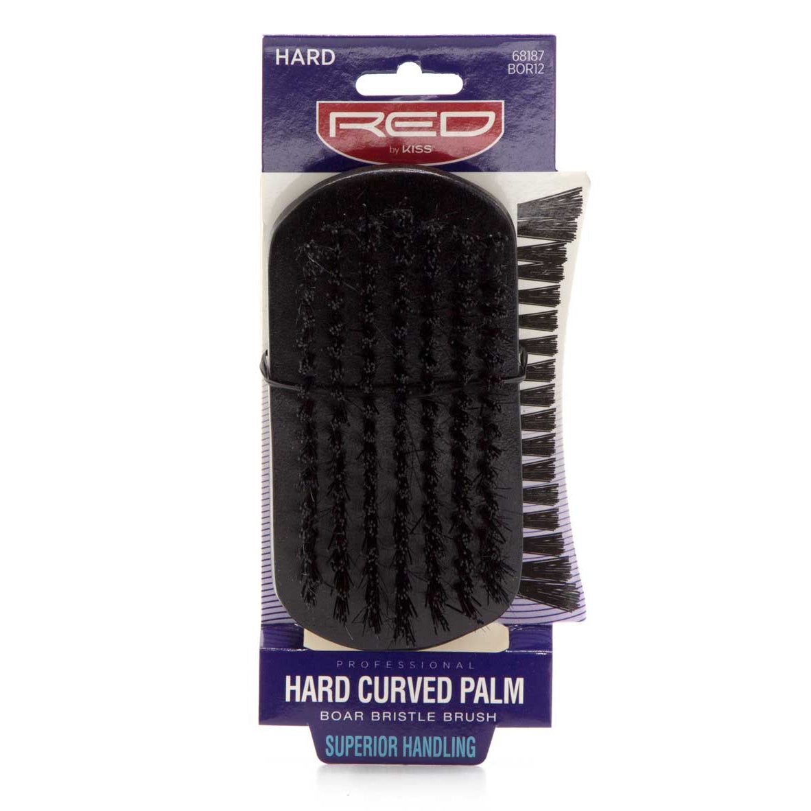 Red by Kiss Hard Carved Palm Brush No.68187BOR12 Superior Wave Formation for Men with Compact Grip