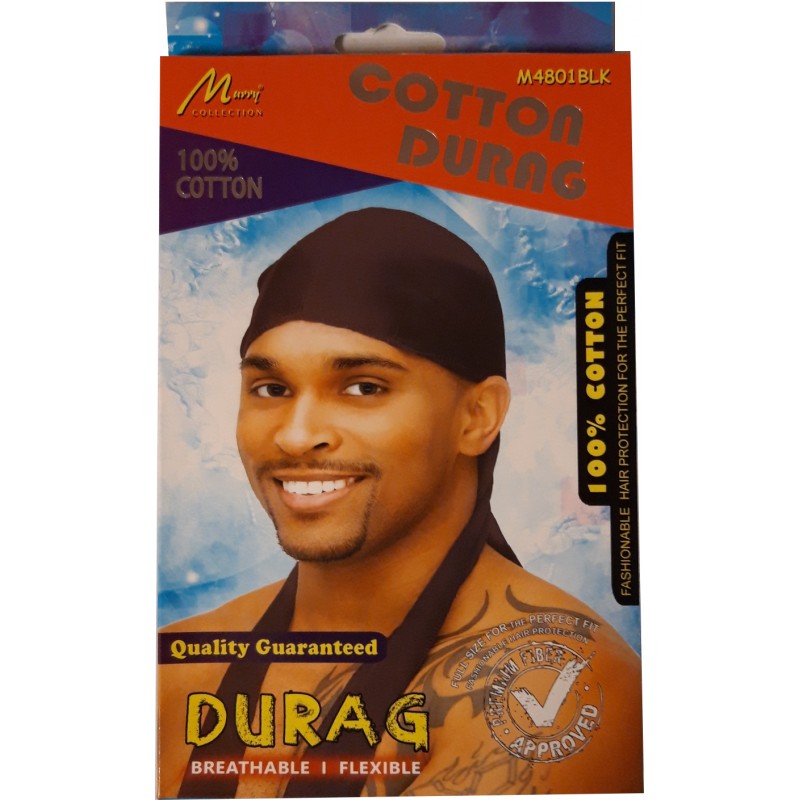Murry Collection Cotton Durag Breathable & Flexible for Waves & Hair Protection One Size Black