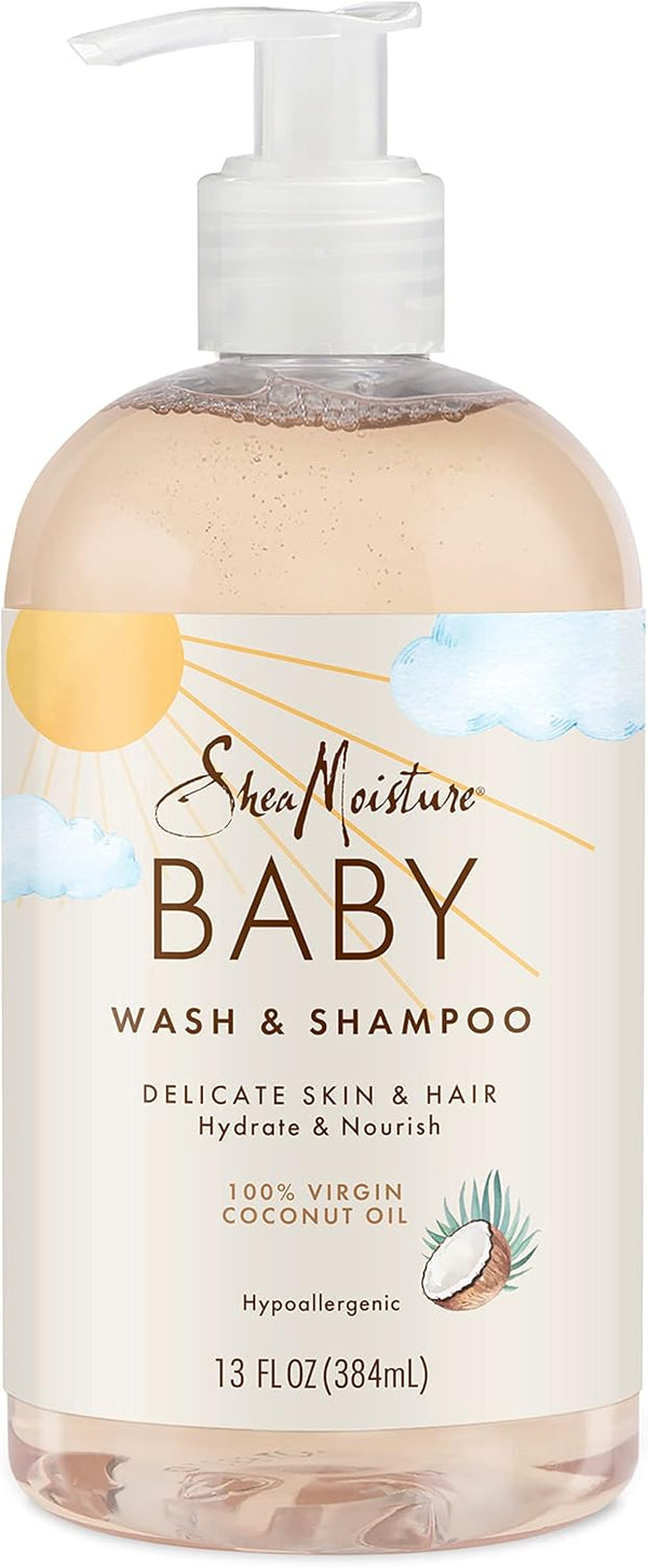 Shea Moisture 100% Virgin Coconut Oil Baby Wash & Shampoo 13 oz / 384 ml - For Delicate Baby Skin & Hair