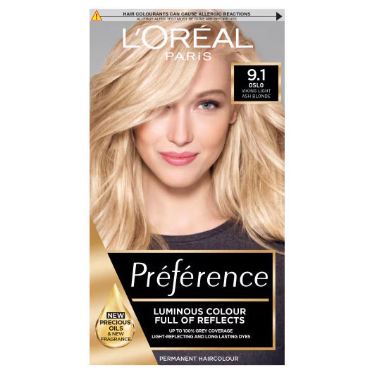 L'Oréal Préférence 9.1 Viking Light Ash Blonde Permanent Fade-Defying Hair Colour Kit