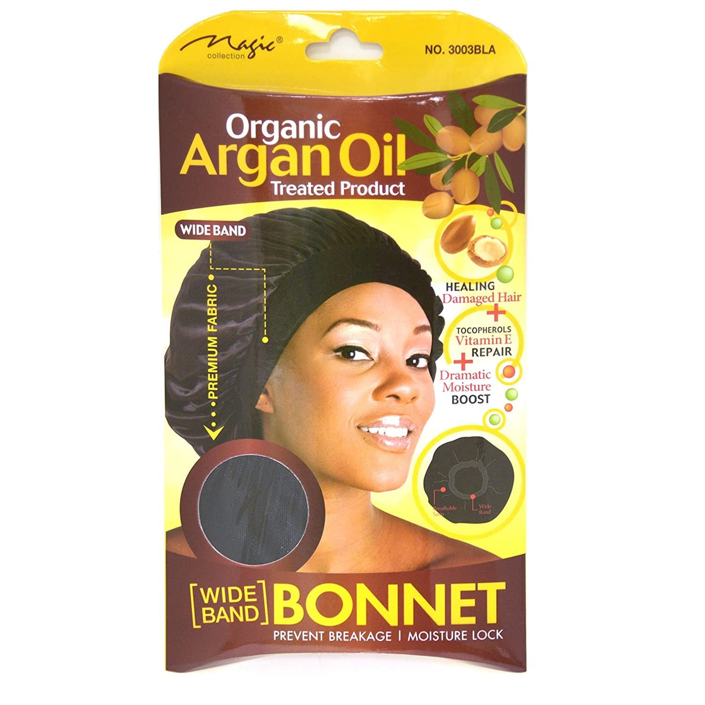 Magic Collection Organic Argan Oil Wide Band Bonnet for Hair Protection & Hydration, One Size