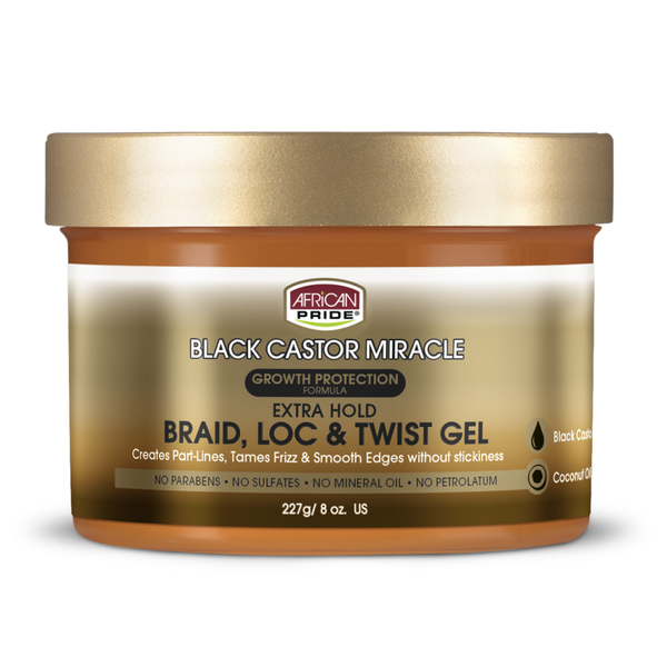 African Pride Black Castor Miracle Braid, Loc & Twist Gel 8oz