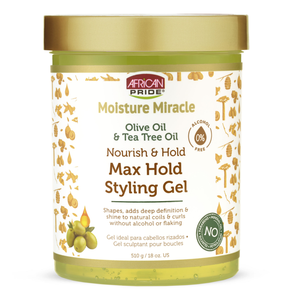African Pride Moisture Miracle Olive Oil & Tea Tree Oil Max Hold Styling Gel 18oz