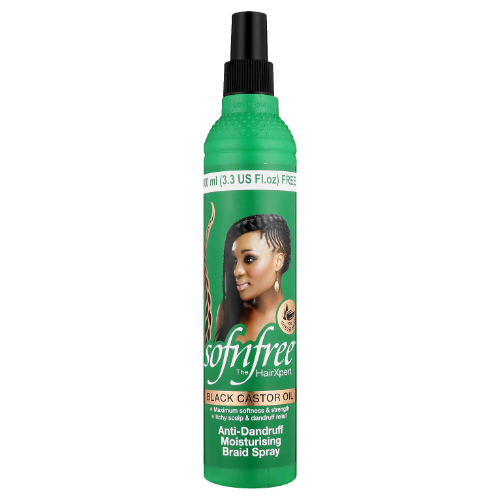 Sofn'free Black Castor Oil Anti-Dandruff & Moisturizing Braid Spray for Braids, Locs & Protective Styles 250 ml/8.45 oz