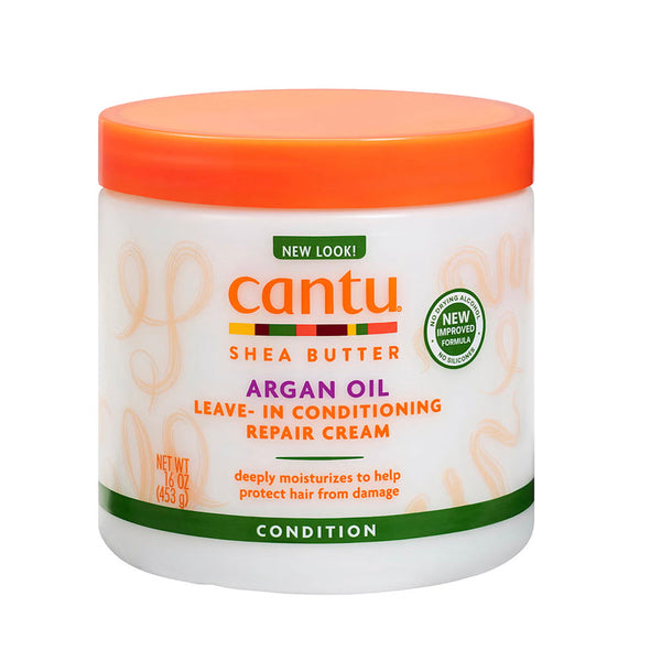 Cantu Argan Oil Leave-In Conditioning Repair Cream 16 oz / 453 gm - For Damaged, Dry & Over-Styled Hair