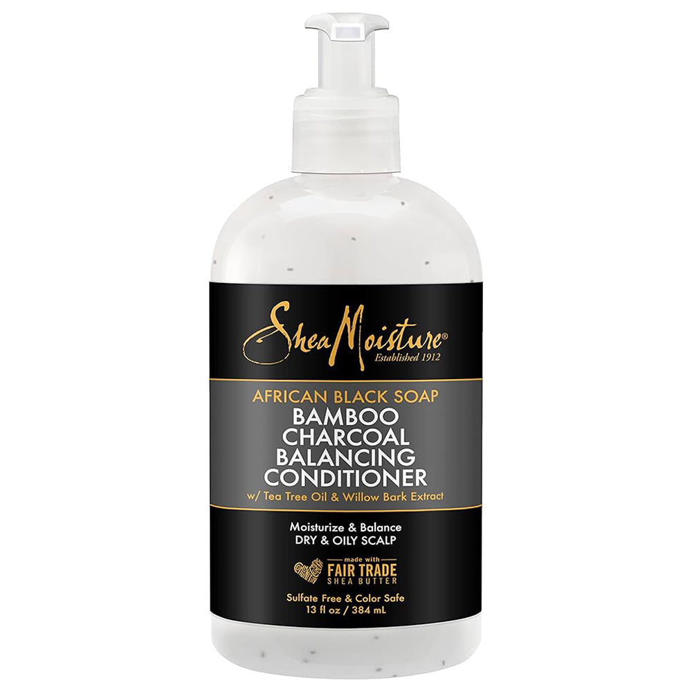 Shea Moisture African Black Soap Bamboo Charcoal Balancing Conditioner 13 oz / 384 ml - For Scalp Care & Detangling Natural Curls