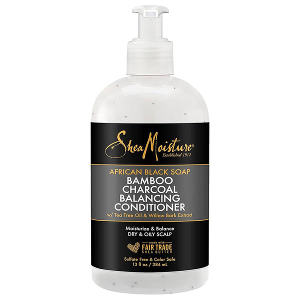 Shea Moisture African Black Soap Bamboo Charcoal Balancing Conditioner 13 oz / 384 ml - For Scalp Care & Detangling Natural Curls
