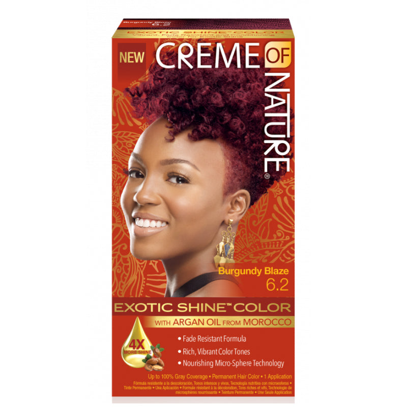 Creme Of Nature Exotic Shine Permanent Color 6.2 Burgundy Blaze - For Vibrant, Healthy Hair & Gray Coverage