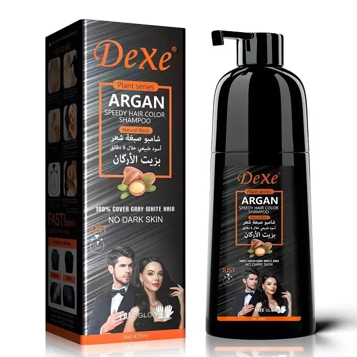 Dexe Argan Speedy Hair Colour Shampoo Instant Black Hair Dye 420ml/14.2 oz