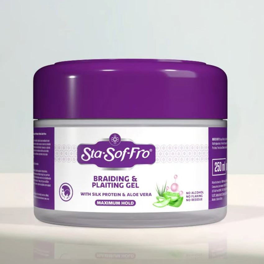 Sta Sof Fro Silk Protein & Aloe Vera Braiding & Plaiting Gel for Frizz-Free, Defined Braids & Twists 250 ml / 8.45 oz