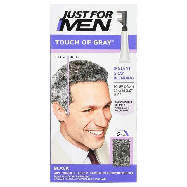 Just For Men Touch of Gray Hair Color with Comb Applicator, Gradually Blends Gray for Men, T-55 Black