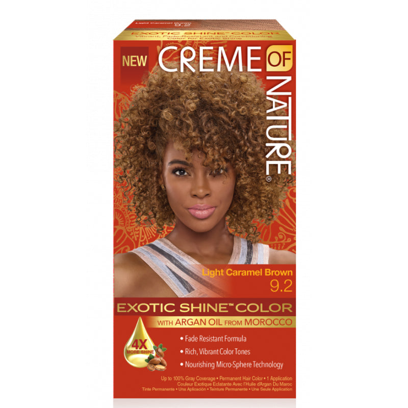 Creme Of Nature Exotic Shine Permanent Color Kit 9.2 Light Caramel Brown - For Vibrant, Damage-Free Colour & Gray Coverage