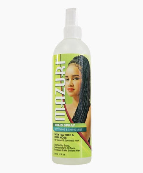 Mazuri Braid Spray Soothing & Shine Mist with Tea Tree & Irish Moss for Braids & Protective Styles 355ml/12 oz