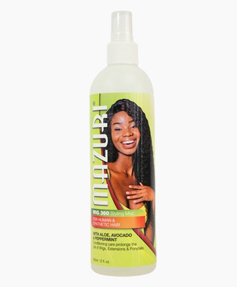 Mazuri Wig 360 Styling Mist for Wigs & Hair Extensions with Aloe, Avocado & Peppermint - 355ml/12 oz