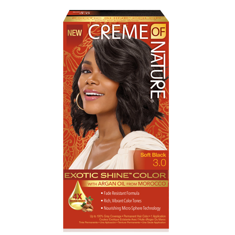 Creme Of Nature Exotic Shine Permanent Color | 3.0 Soft Black - For Lustrous, Strong Black Hair