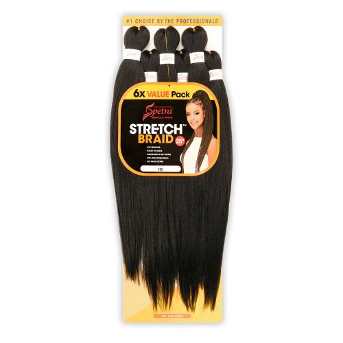 Spetra Braid Pre Stretched Braiding Hair for Easy & Quick Protective Styles - 6x 25-inch Bundles, Colour 1B