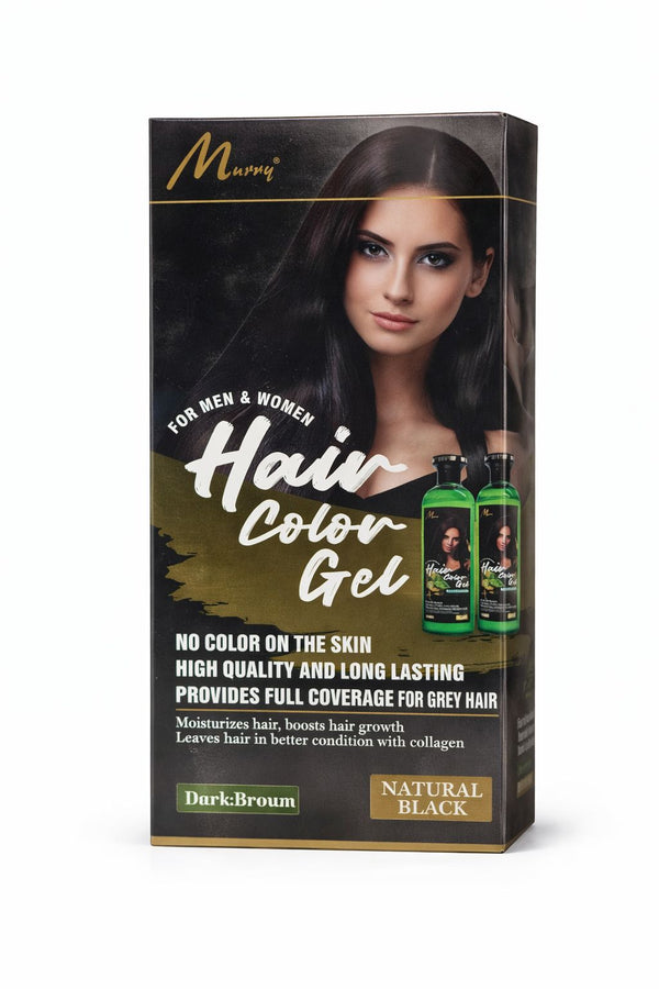 Murru Hair Color Gel | Natural Black – Dark Brown Effect | Full Grey Coverage, No-Stain | For Men & Women – 2 x 500ml