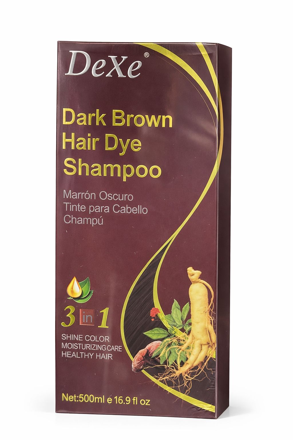 Dexe Dark Brown Hair Dye Shampoo 3-in-1 Permanent Colour for Textured Hair 500ml/16.91 oz