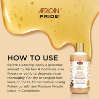 African Pride Moisture Miracle Honey & Coconut Oil Shampoo – For Natural Coils & Curls, Sulfate Free, Color Safe, 12 oz (3 Pack)