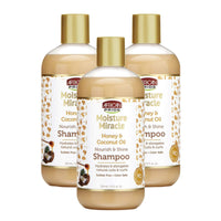African Pride Moisture Miracle Honey & Coconut Oil Shampoo – For Natural Coils & Curls, Sulfate Free, Color Safe, 12 oz (3 Pack)