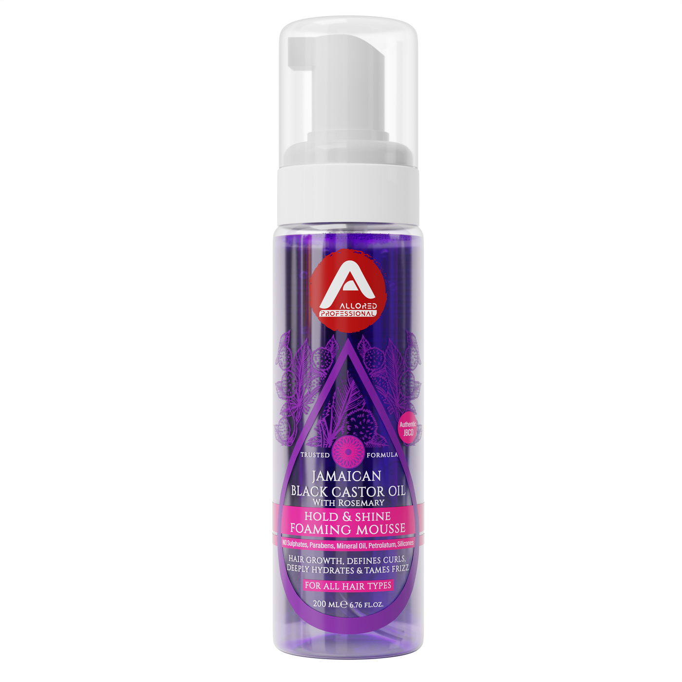 Allored Professional Jamaican Black Castor Oil & Rosemary Foaming Mousse with Lightweight Hold for Curly, Coily & Wavy Hair 200 ml/6.8 oz