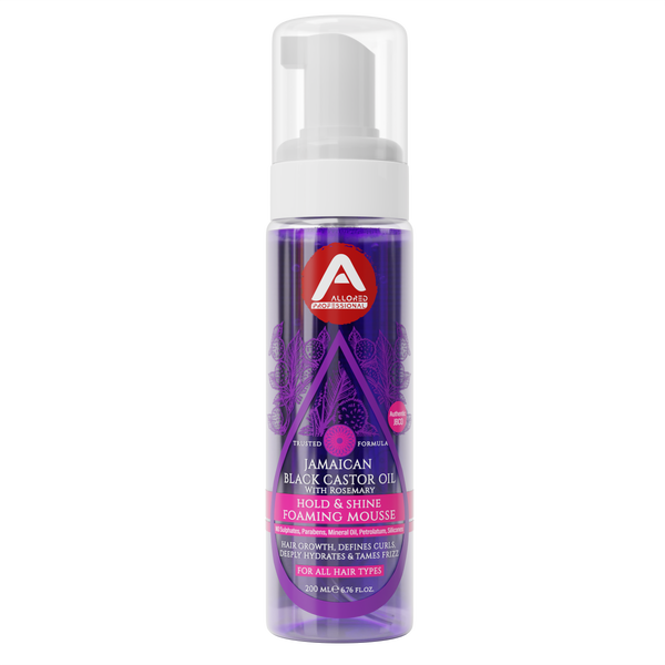 Allored Professional Jamaican Black Castor Oil & Rosemary Foaming Mousse with Lightweight Hold for Curly, Coily & Wavy Hair 200 ml/6.8 oz