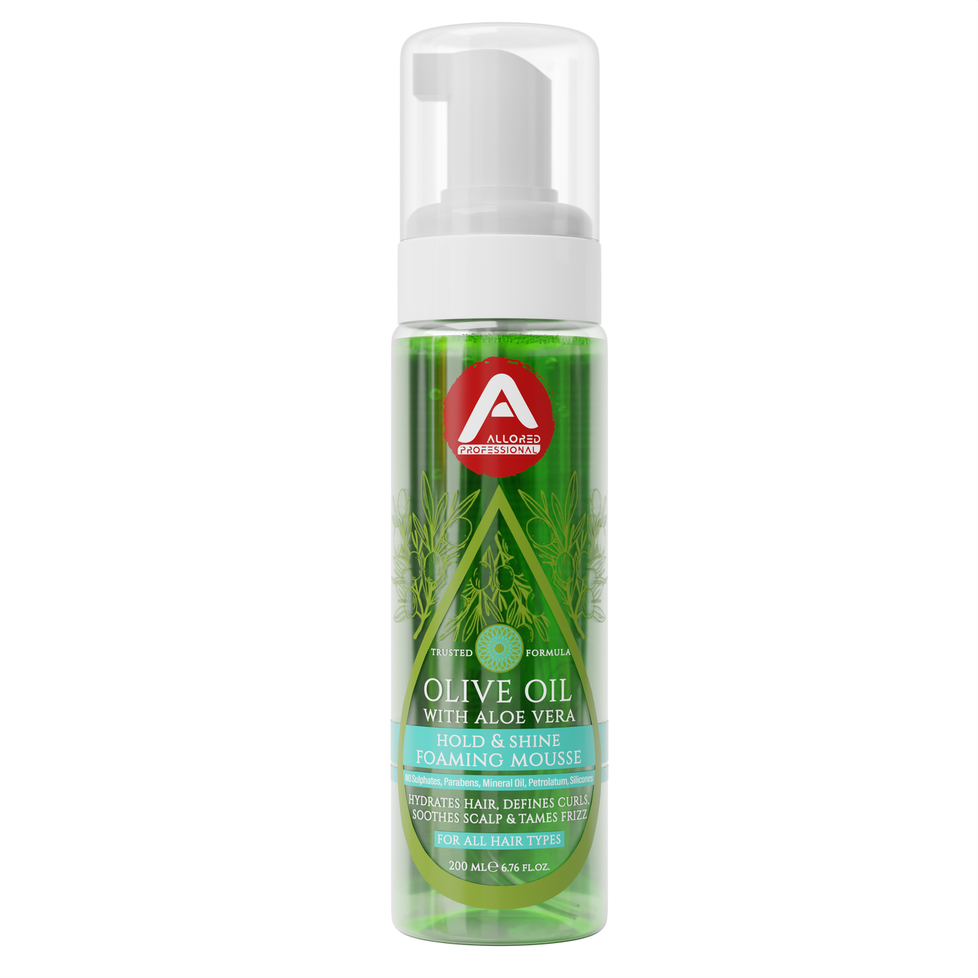Allored Professional Olive Oil & Aloe Vera Foaming Mousse for Curly, Coily & Wavy Hair 200 ml/6.8 oz