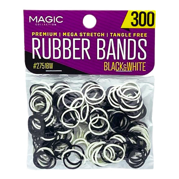 Magic Collection Black & White Rubber Bands Secure & Gentle Hold for All Hair Types & Styles 300 pcs