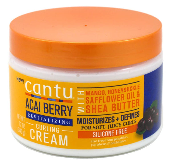 Cantu Acai Berry Curling Cream – Revitalizing 12oz, Moisturizes & Defines Soft Curls, Silicone-Free