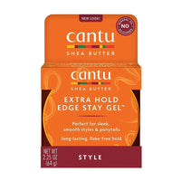 Cantu Extra Hold Edge Stay Gel 2.5 oz / 64 gm - For Sleek Styles & Frizz Control