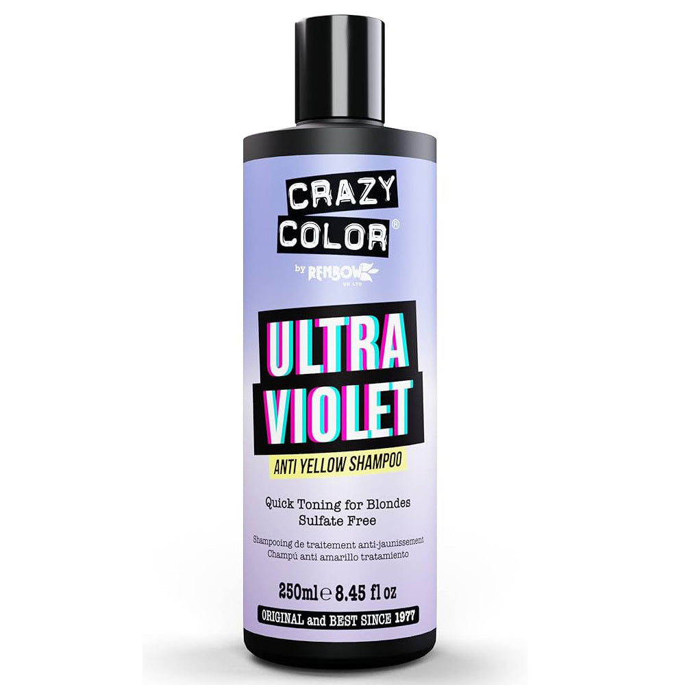 Crazy Color Ultra Violet Anti-Yellow Shampoo Neutralizes Brassiness for Blonde, Silver & Grey Hair 250 ml / 8.45 oz