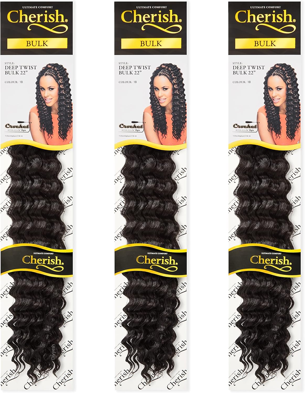 Impression Cherish Deep Twist Bulk Hair – Flawless Crochet Braids for UK Stylists | 22" (Pack of 3, Colour 1B)