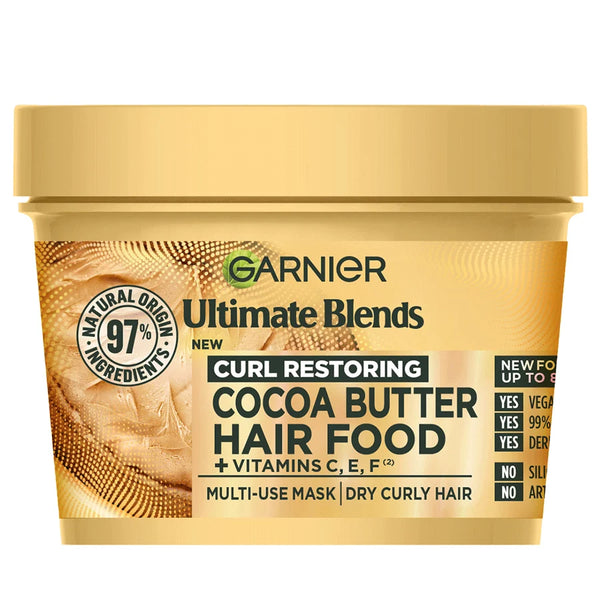 Garnier Cocoa Butter Hair Food: Deeply Nourishing 3-in-1 Hair Mask for Dry, Frizzy Hair 390ml/13.19oz