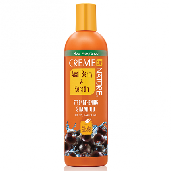 Creme Of Nature Acai Berry & Keratin Strengthening Shampoo 12 oz / 355 ml - For Damaged & Dry Hair Repair