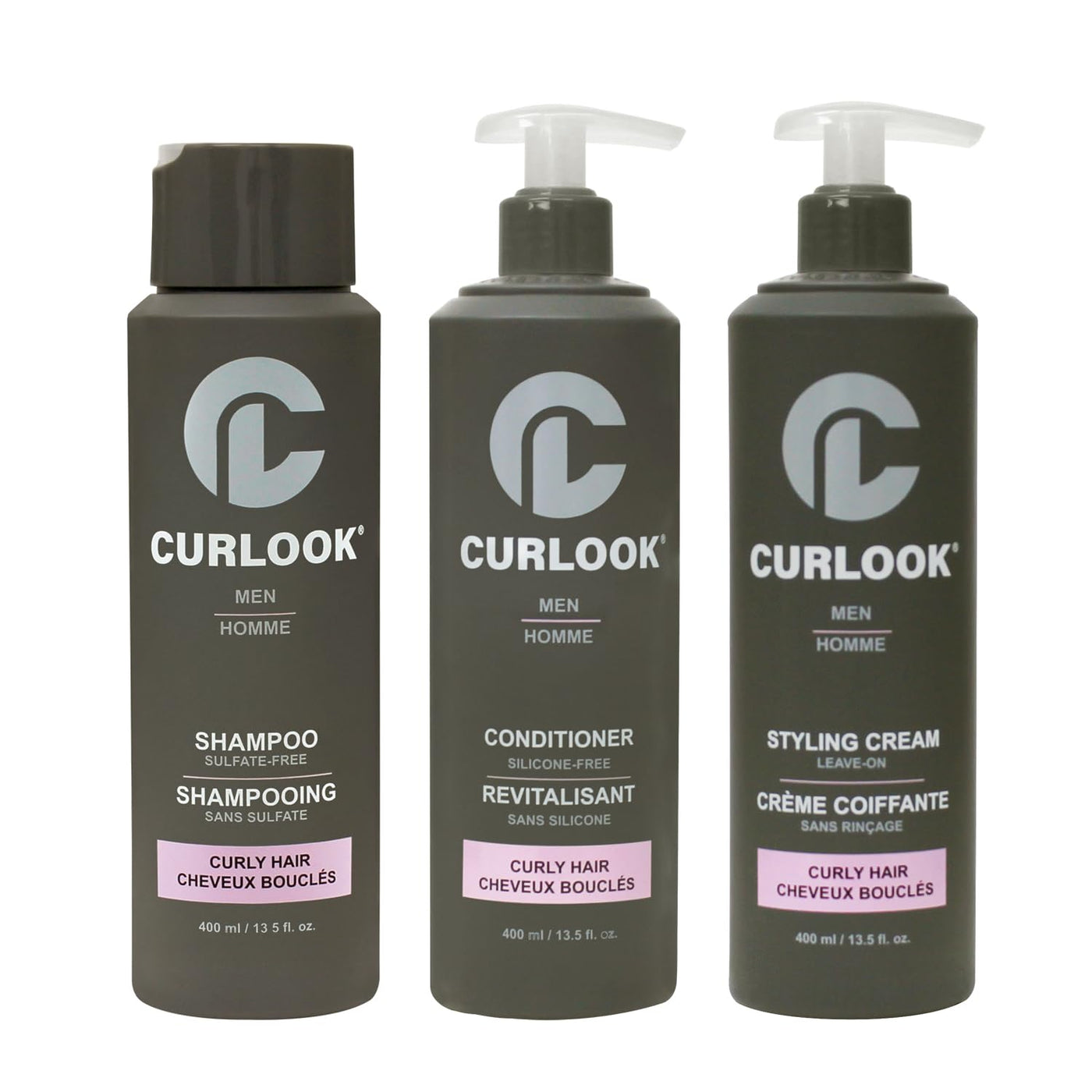 CURLOOK Curly Hair Package – Sulfate-Free, Silicone-Free Shampoo, Conditioner & Leave-In Cream (400ml Each) | Made in Canada