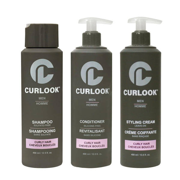 CURLOOK Curly Hair Package – Sulfate-Free, Silicone-Free Shampoo, Conditioner & Leave-In Cream (400ml Each) | Made in Canada