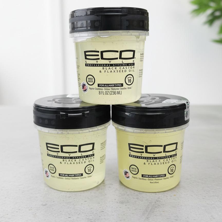 Eco Style Styling Hair Gel Black Castor and Flaxseed Oil 8oz – Pack of 3