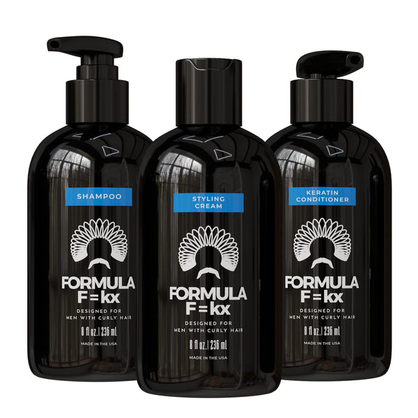 FormulaF=KX Curly & Kinky Hair Care System for Men | Hydrating Shampoo, Conditioner & Curl Cream | Sulfate Free, Ocean Scent, 8oz Each