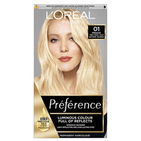 L'Oréal Préférence 01 Very Very Light Natural Blonde Permanent Hair Colour for Luminous, Fade-Defying Shine