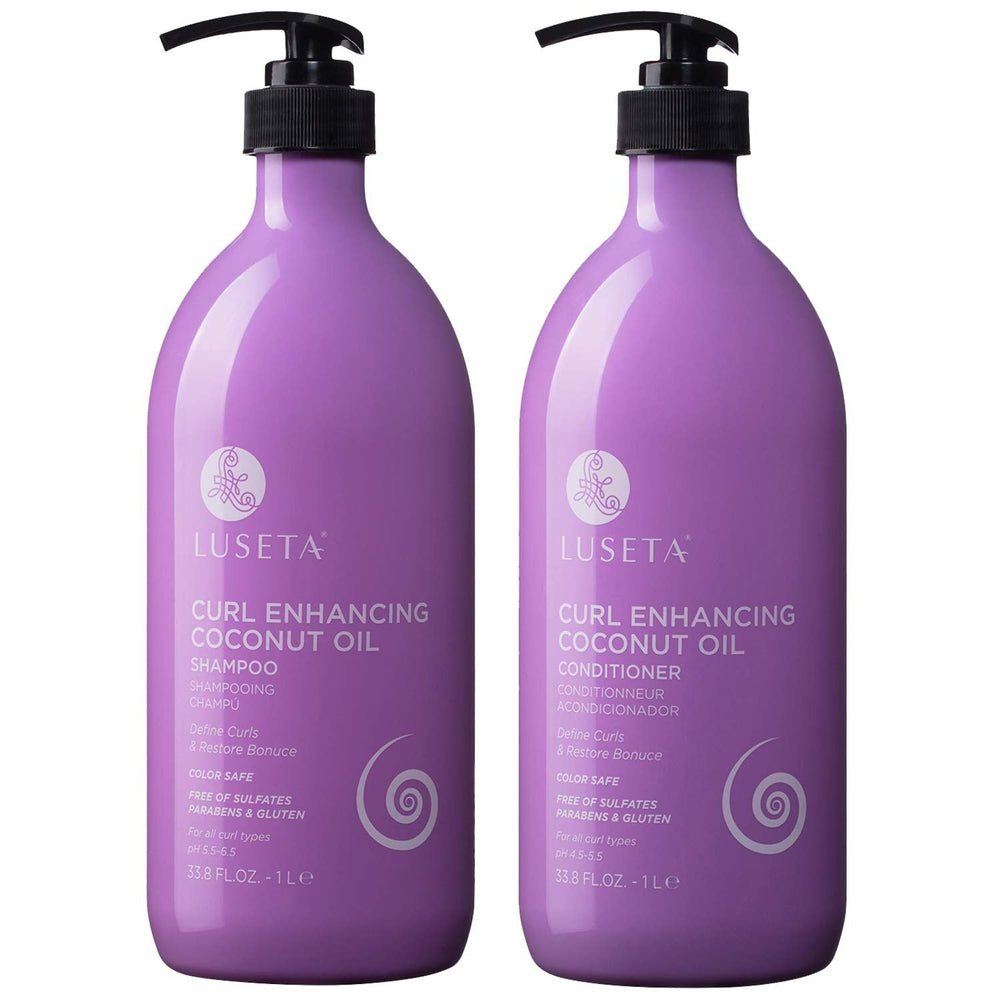 L LUSETA Curly Hair Shampoo & Conditioner Set – Define Curls, Coconut Oil, Color Safe, Sulfate Free