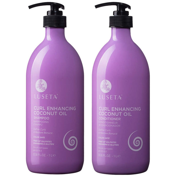L LUSETA Curly Hair Shampoo & Conditioner Set – Define Curls, Coconut Oil, Color Safe, Sulfate Free