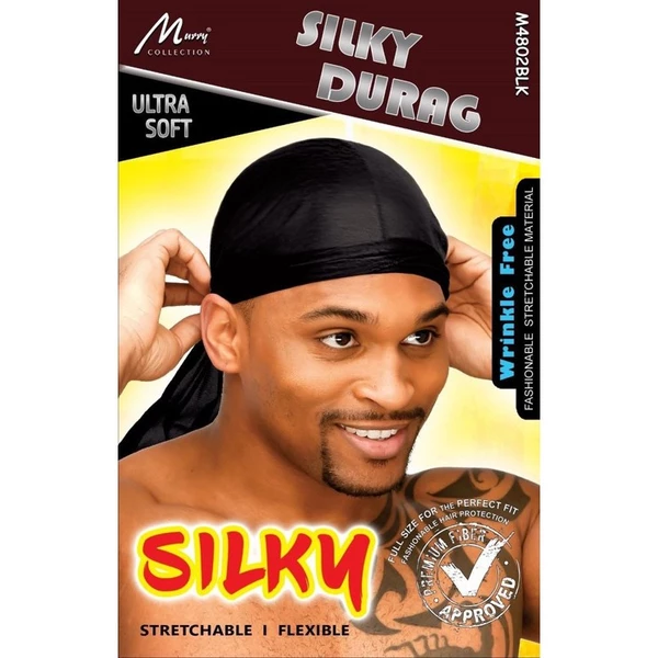 Murry Collection Silky Soft Durag M4802BLK for 360 Wave Formation & Hair Protection - Black, One Size