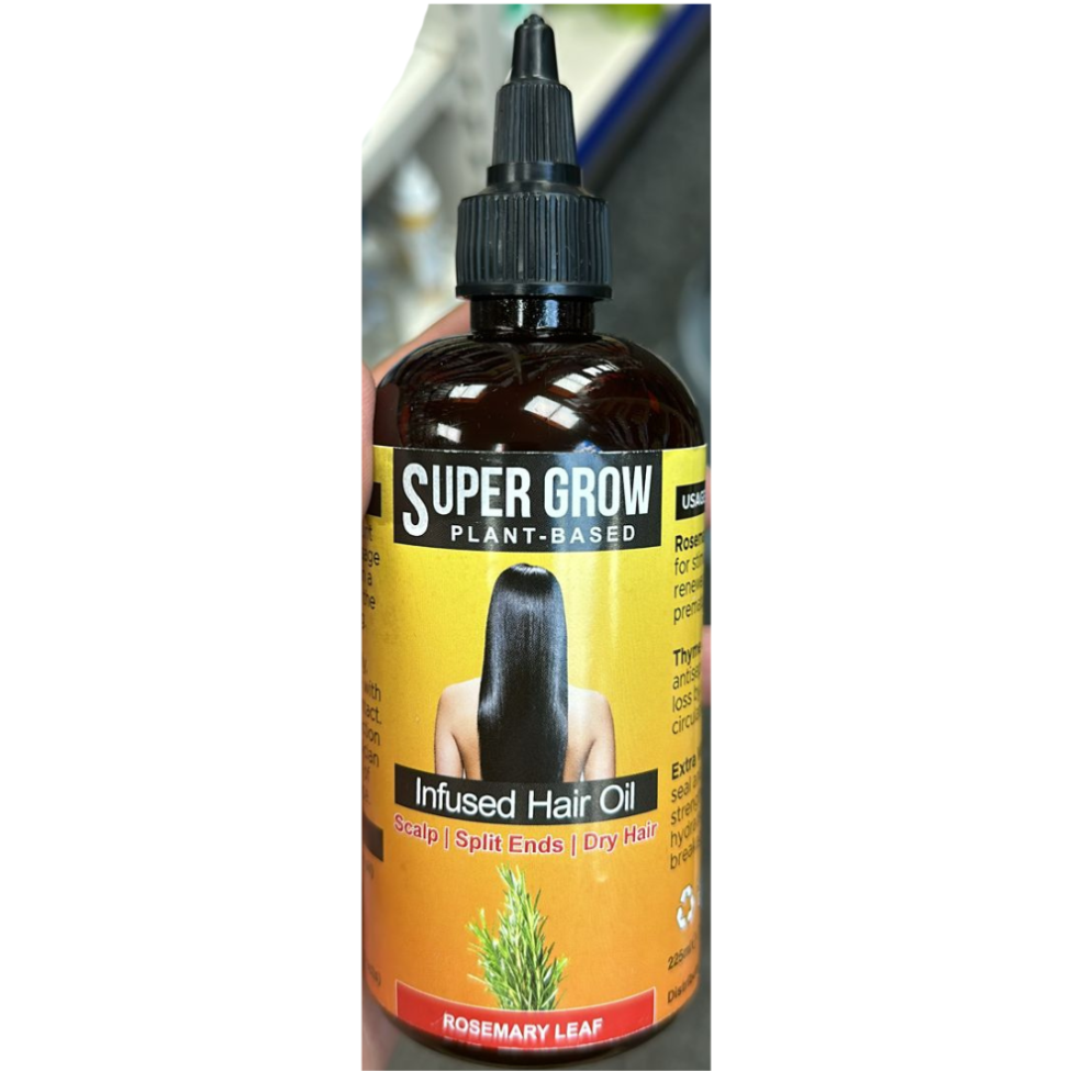 Super Grow Plant-Based Rosemary Leaf Infused Hair Oil for Hair Growth & Scalp Health 225 ml/7.61 oz